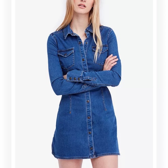 Free People Dinomyte In Denim Long- Sleeve Mini Dress - Picture 3 of 9